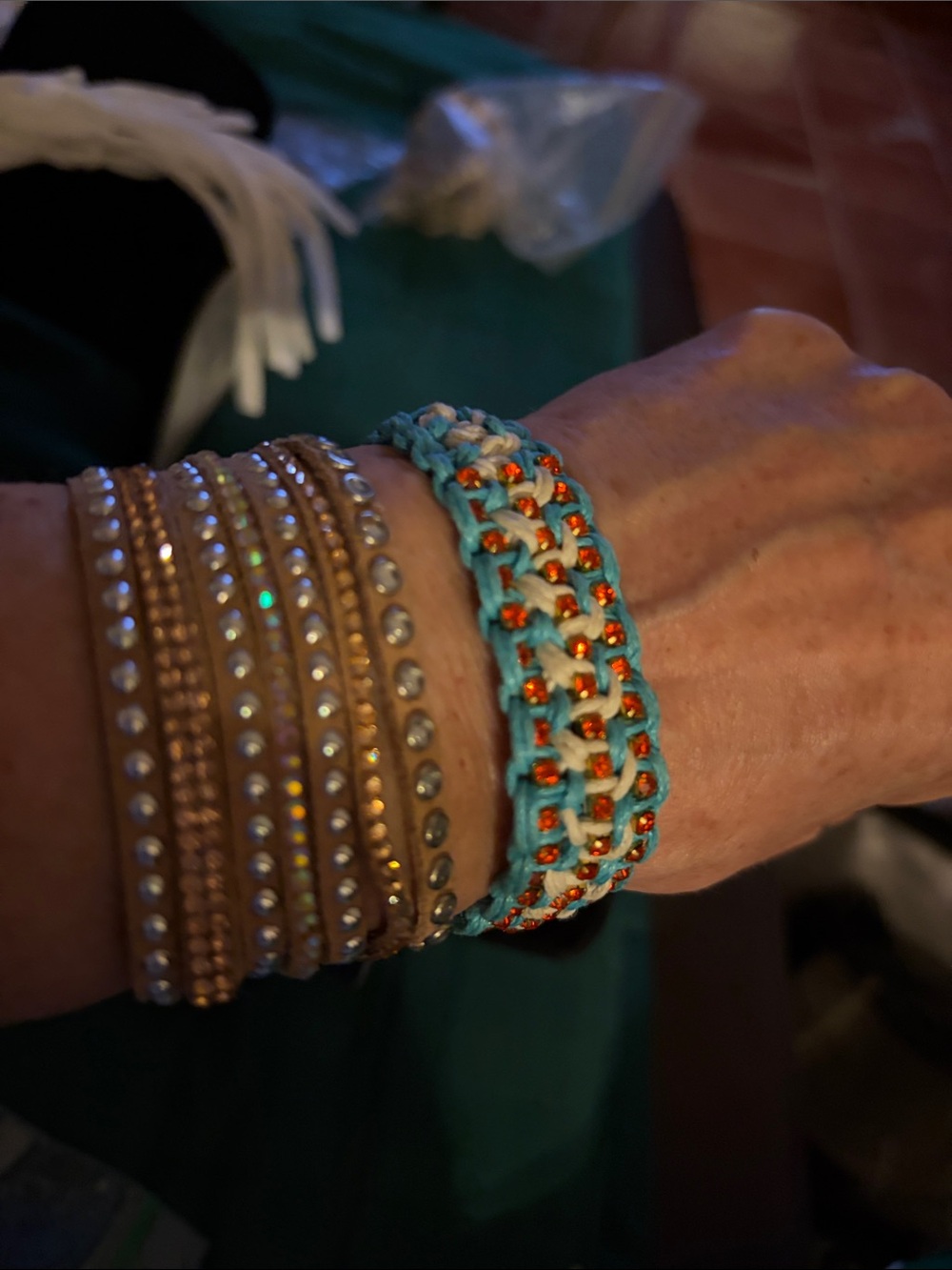 🩵🤎Two New Bracelets W/Crystals One Size
